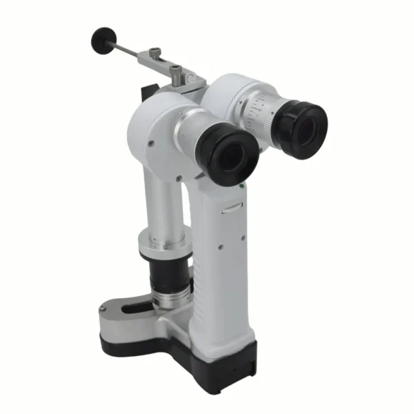 Portable slit lamp microscope on a clinical exam table